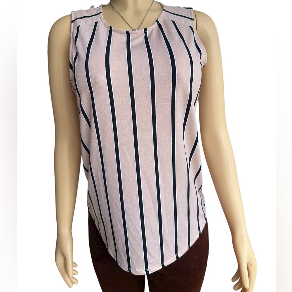 Adrianna Papell Light Peach White Black Vertical Striped Dress Top